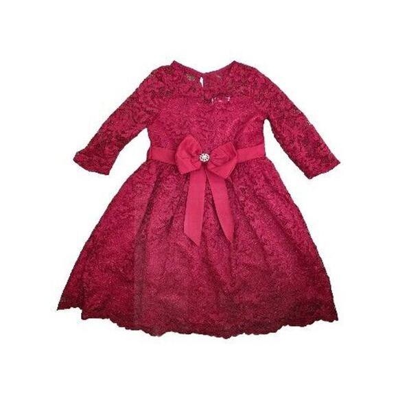 RARE EDITIONS Girls Size 6 Red Rosette Glitter Lace Lined‎ Holiday Dress - Picture 1 of 7